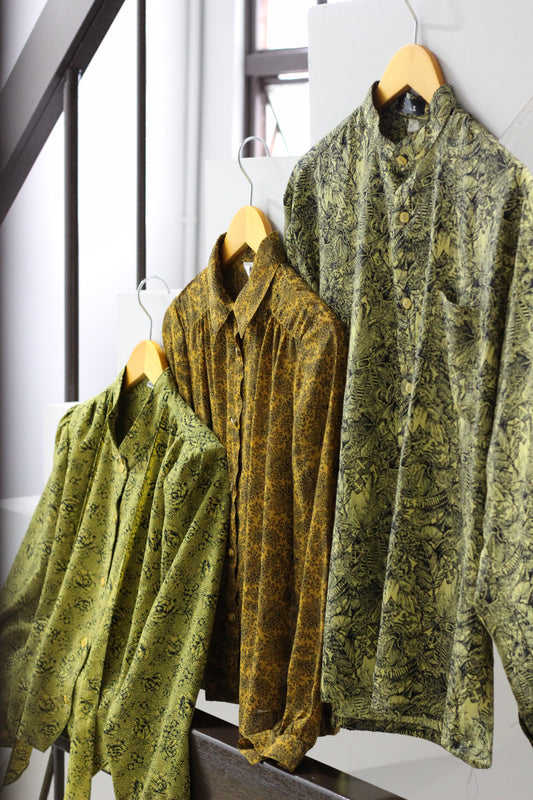 Vintage Yellow Black Design Long Sleeve Blouse x3点