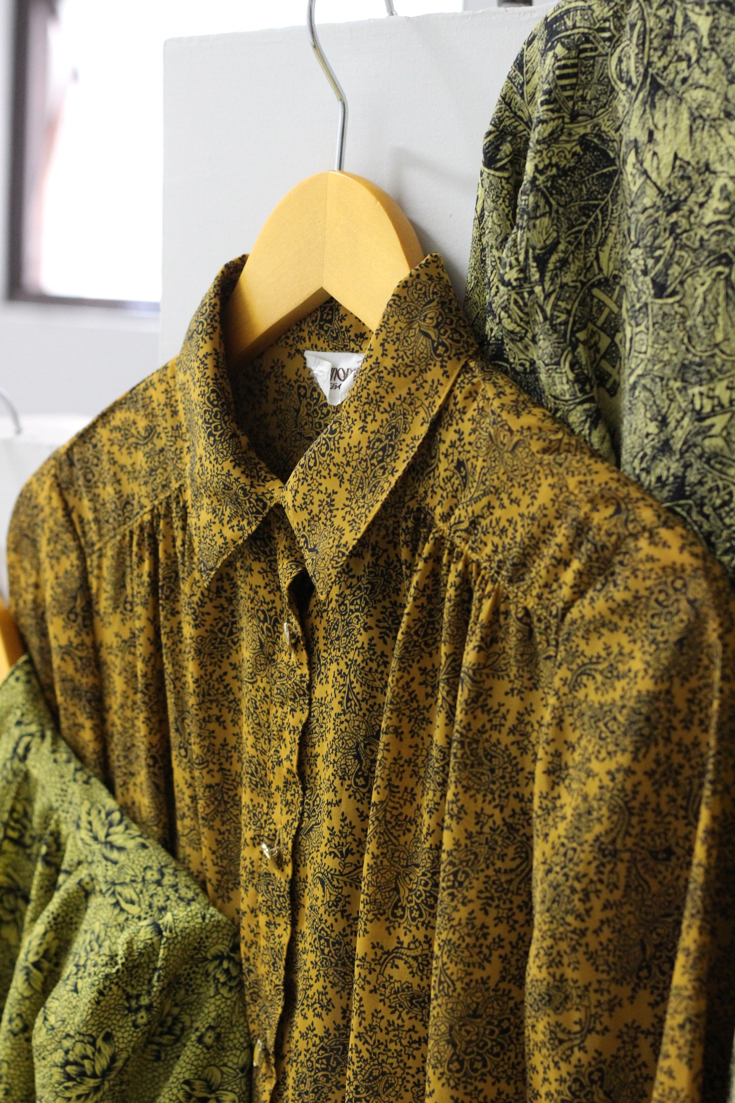 Vintage Yellow Black Design Long Sleeve Blouse x3点
