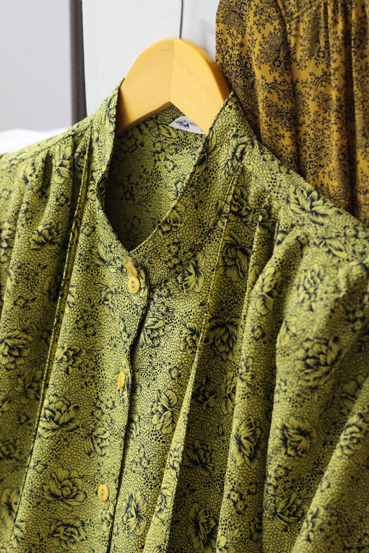 Vintage Yellow Black Design Long Sleeve Blouse x3点