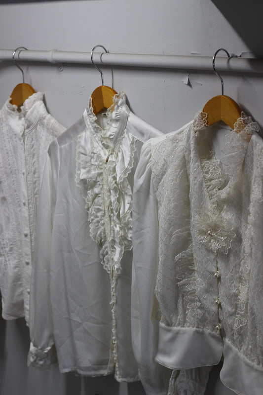 Vintage White Ruffle Lace Long Sleeve Blouse x5点