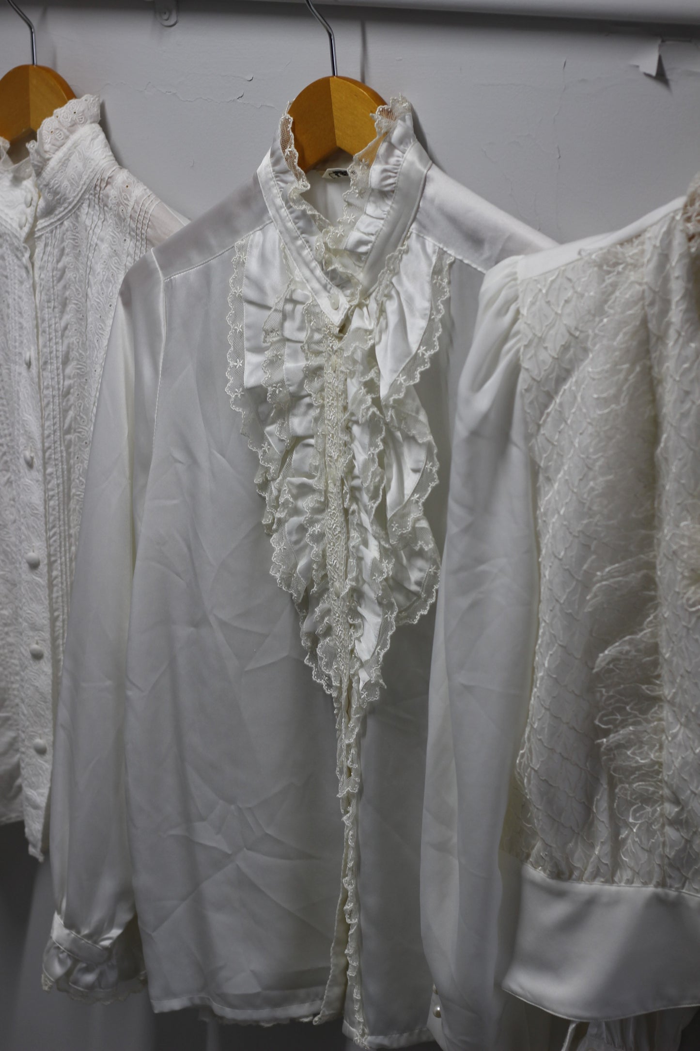 Vintage White Ruffle Lace Long Sleeve Blouse x5点