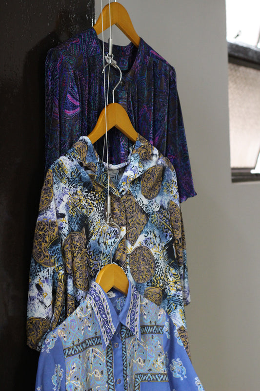 Vintage Blue Design Short Sleeve Blouse x5点