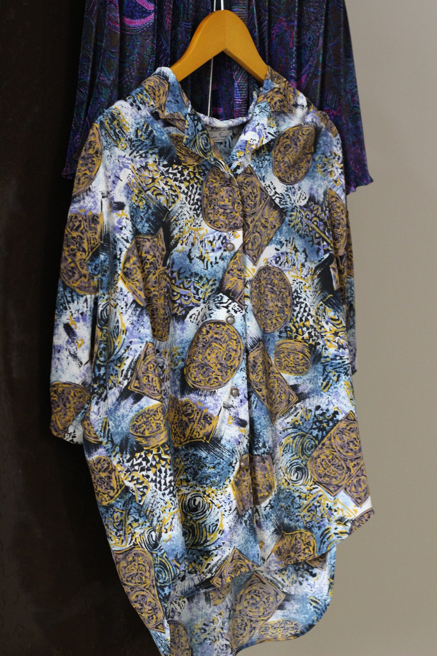Vintage Blue Design Short Sleeve Blouse x5点