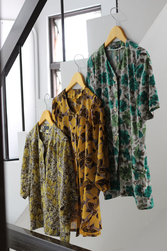 Vintage Flower Short Sleeve Blouse x3点