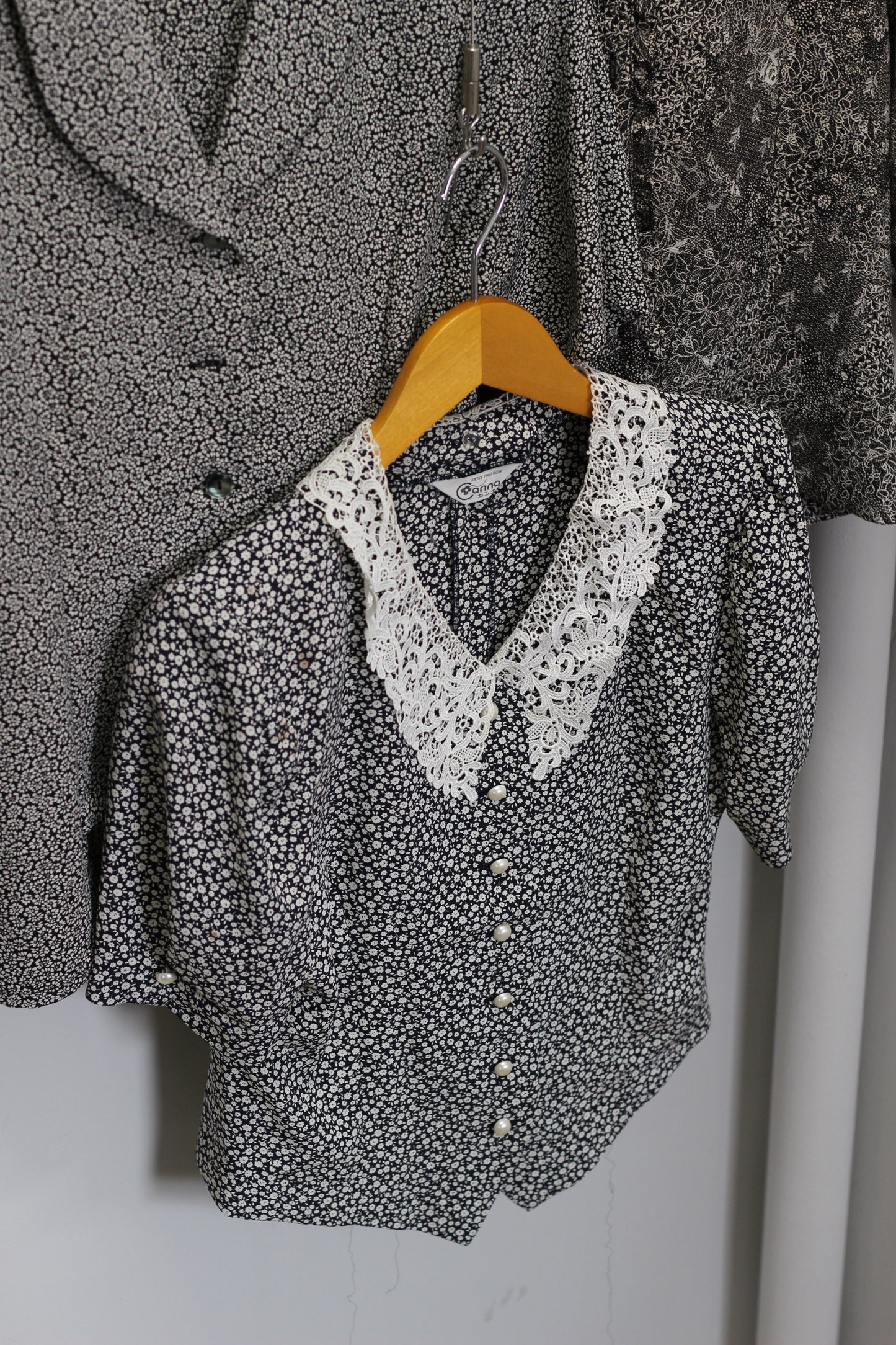 Vintage Black Flower Short Sleeve Blouse x4点