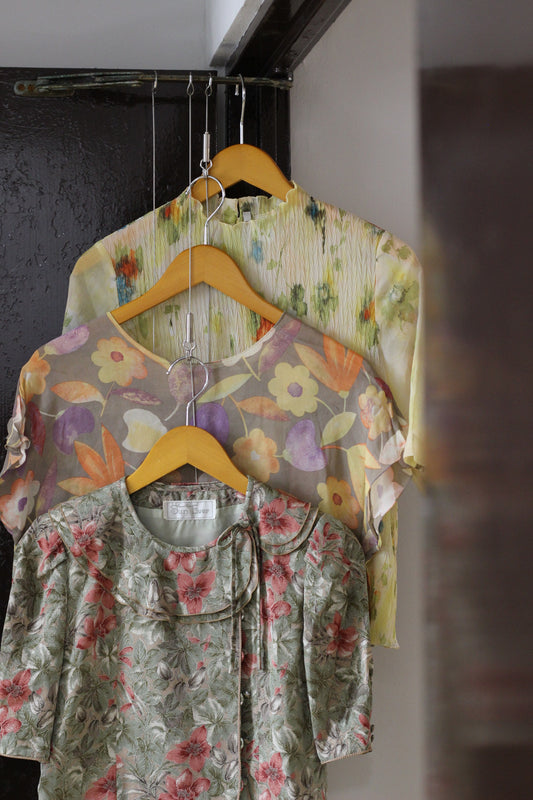 Vintage Flower Short Sleeve Blouse x4点
