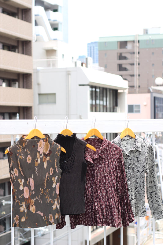 Vintage Pleats No Sleeve & Long Sleeve Blouses x4点