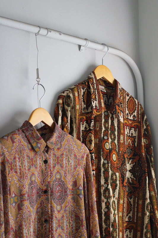 Vintage Design Long Sleeve Shirt Blouse x4点