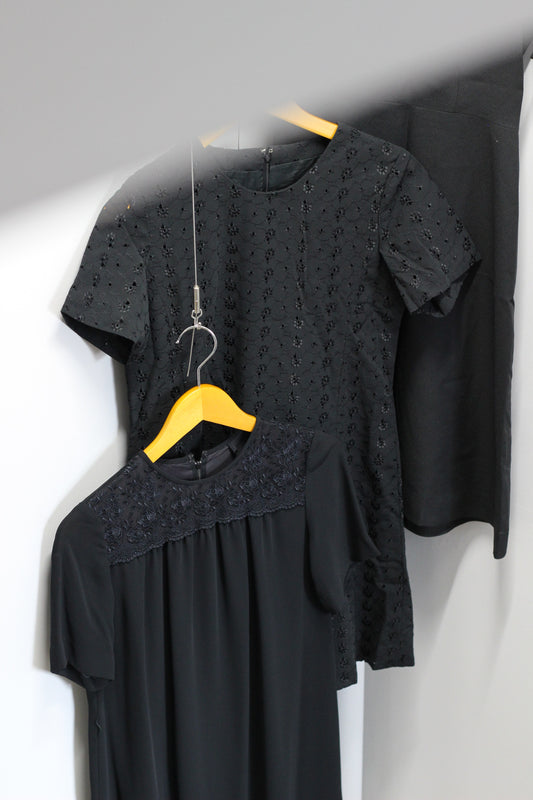 Vintage Black Embroidery Short Sleeve One-Piece x3点