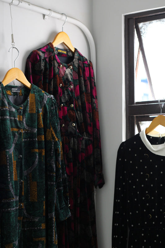 Vintage Velour Design Long Sleeve One-Piece x3点