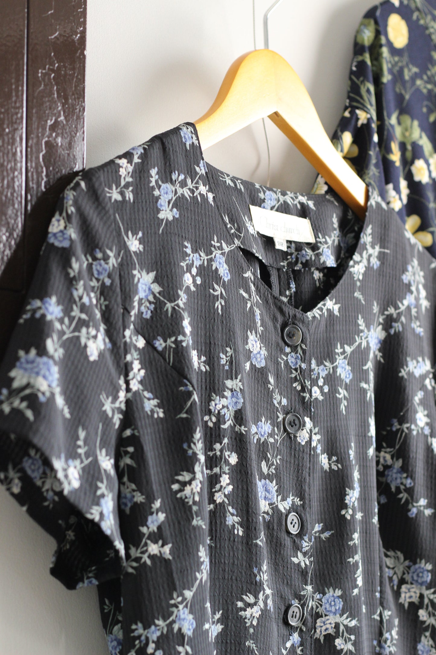 Vintage Black Navy Floral Short Sleeve One-Piece x4点