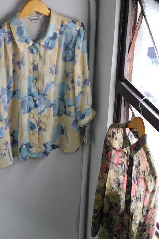 Vintage Flower Sheer Long Sleeve Blouse x2点