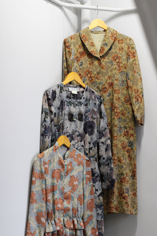 Vintage Flower Long Sleeve One-Piece x3点
