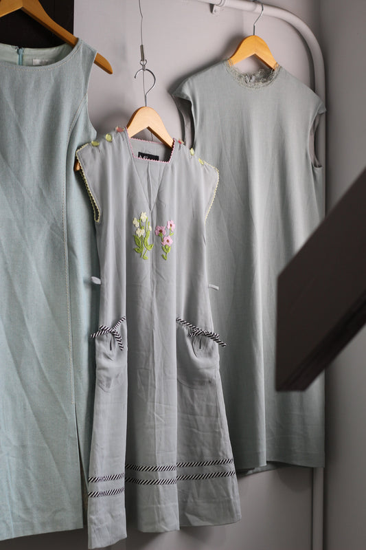 Vintage Light Blue Design No Sleeve One-Piece x3点