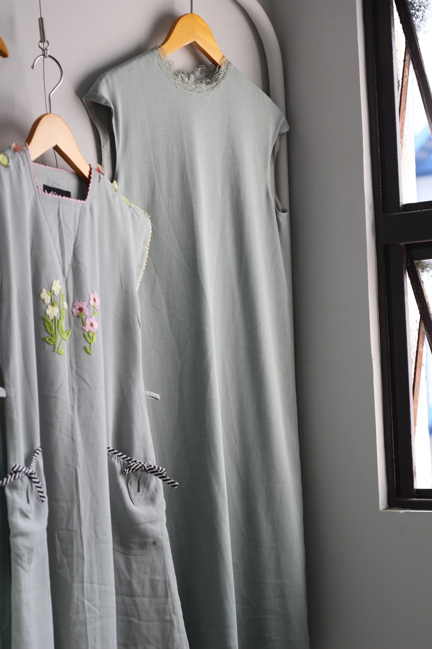 Vintage Light Blue Design No Sleeve One-Piece x3点