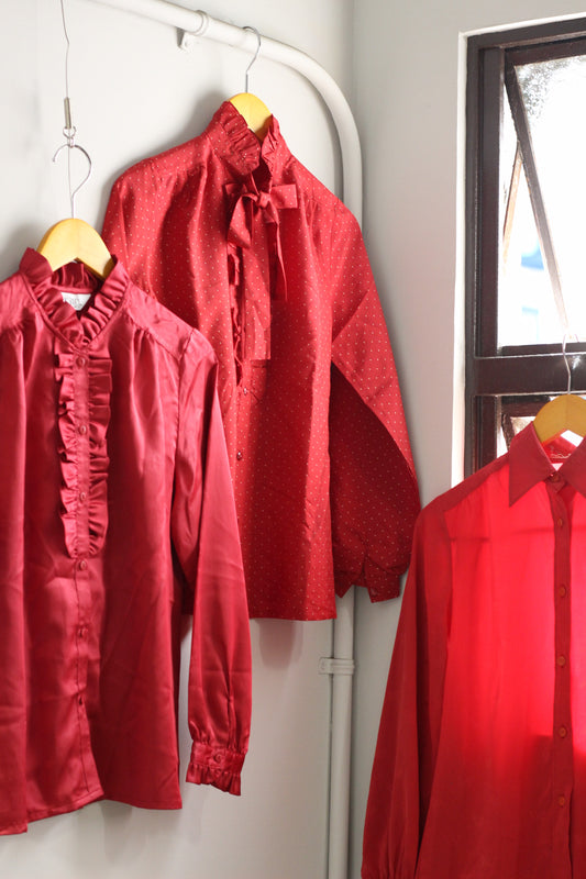 Vintage Red Design Long Sleeve Blouse x3点