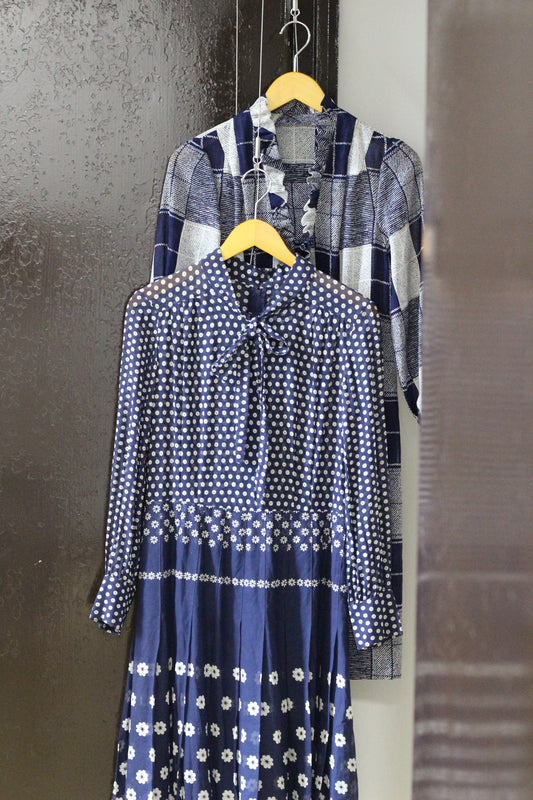 Vintage Navy Design Long Sleeve One-Piece x2点