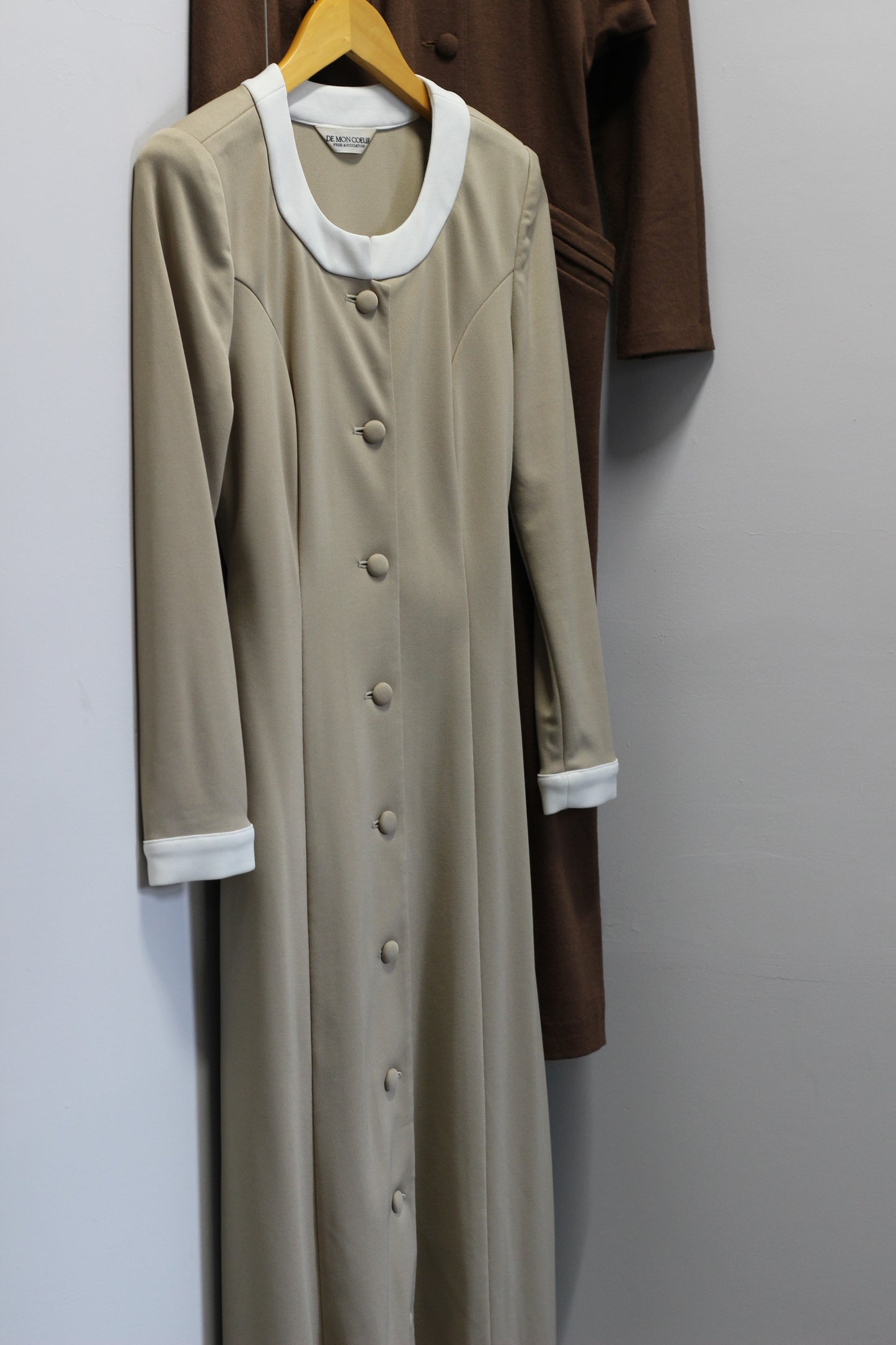 Vintage Brown Beige Collar Long Sleeve One-Piece x3点
