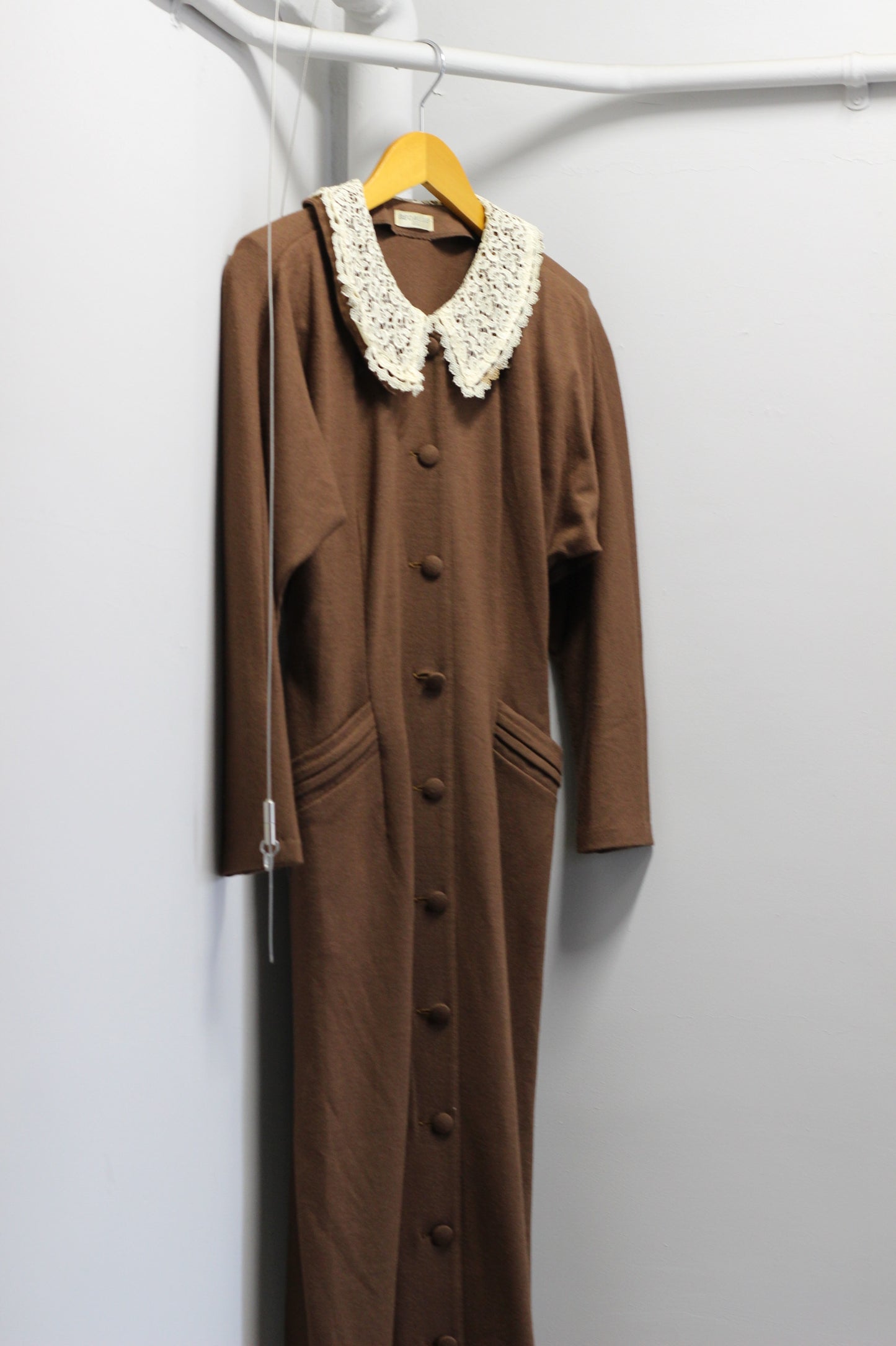 Vintage Brown Beige Collar Long Sleeve One-Piece x3点