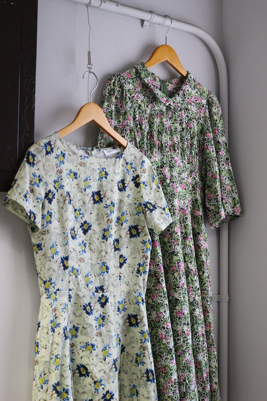 Vintage Green Flower Short Sleeve One-Piece x2点