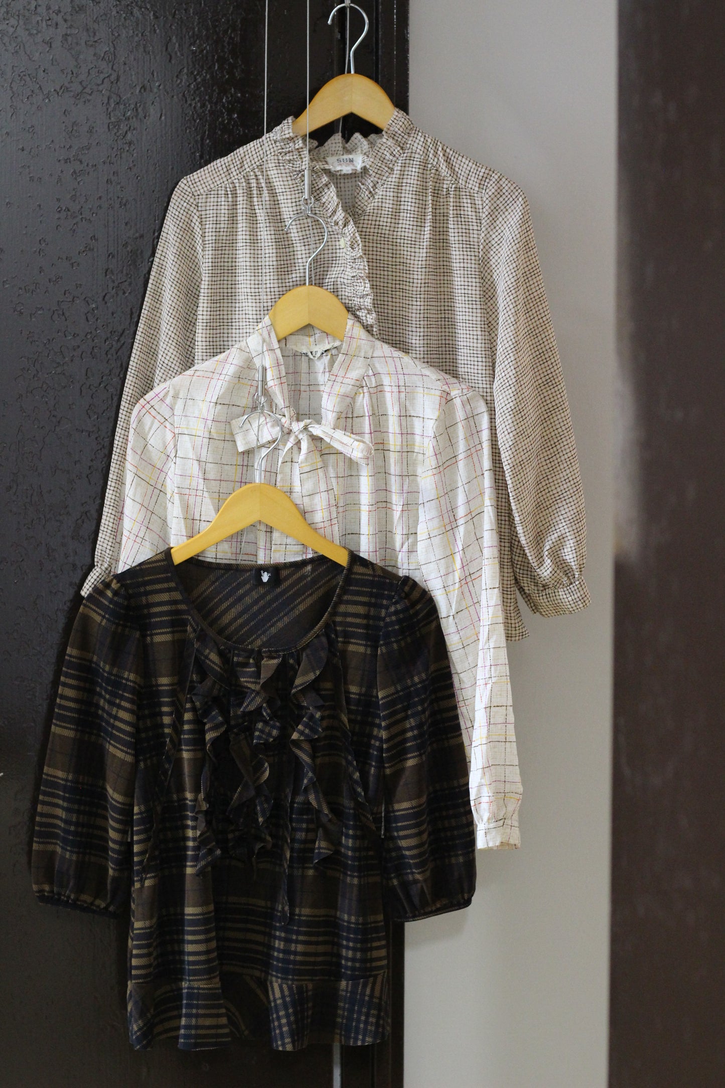 Vintage Girly Check Long Sleeve Blouse x3点