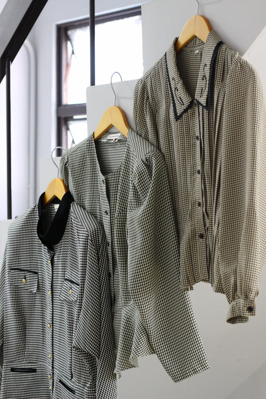 Vintage Gingham Check Long Sleeve Blouse x3点