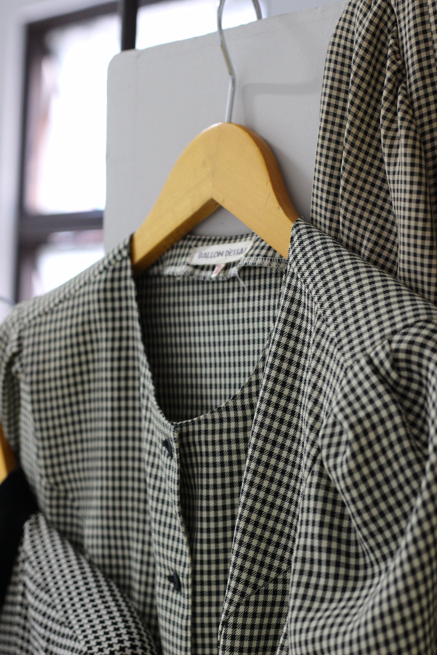 Vintage Gingham Check Long Sleeve Blouse x3点