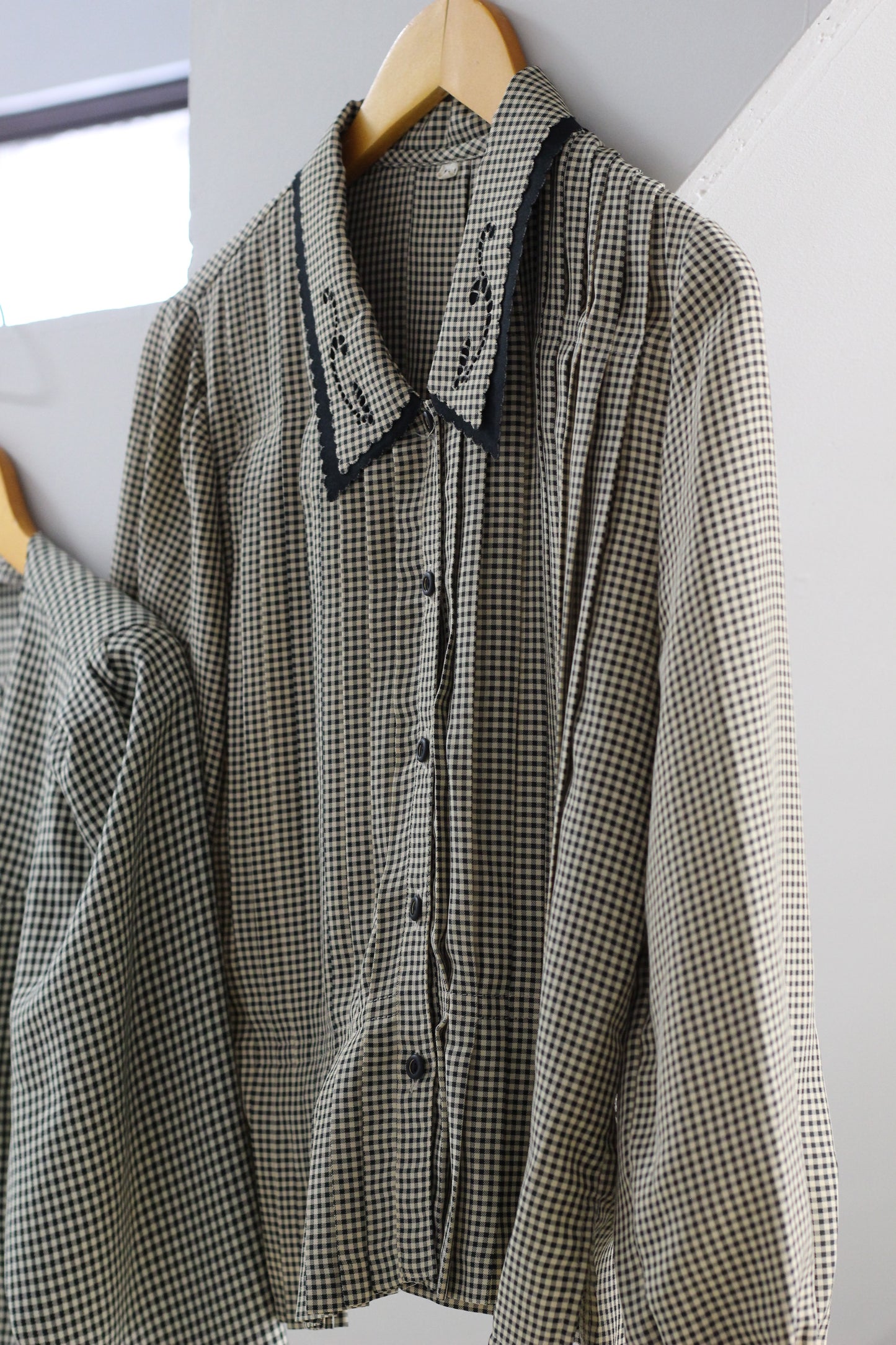 Vintage Gingham Check Long Sleeve Blouse x3点