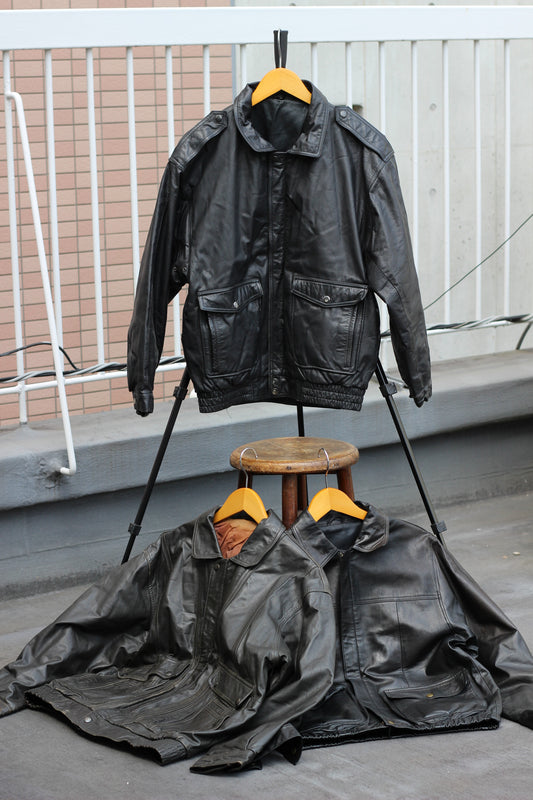 Men's Front Pocket Leather Jacket x3点