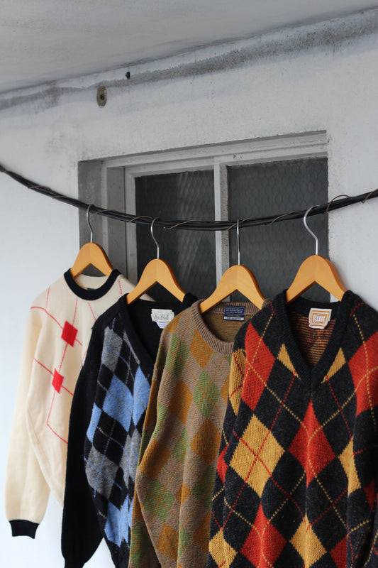 Men's Vintage Argyle Knit Sweater set x4点
