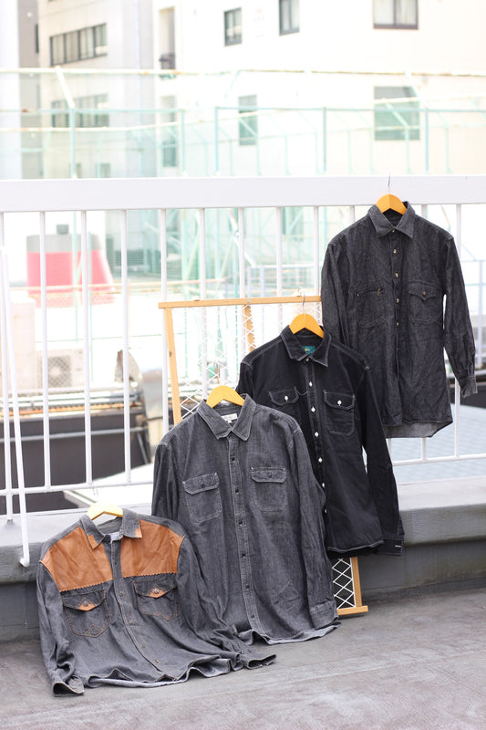 Men's Black Denim Shirt x4点