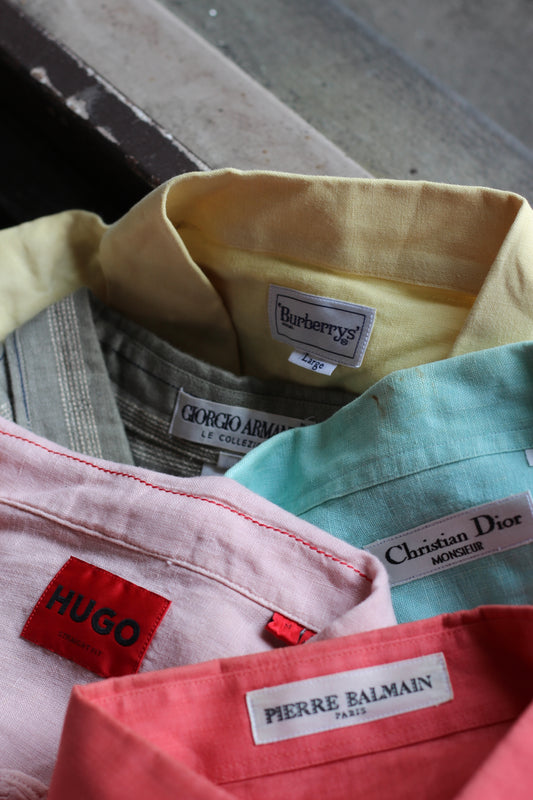 Men's Luxury Brand Linen 100% Short SleevedShirt x5点