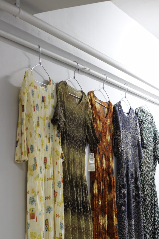 Vintage Design Pleats Short Sleeve One-Piece x6点