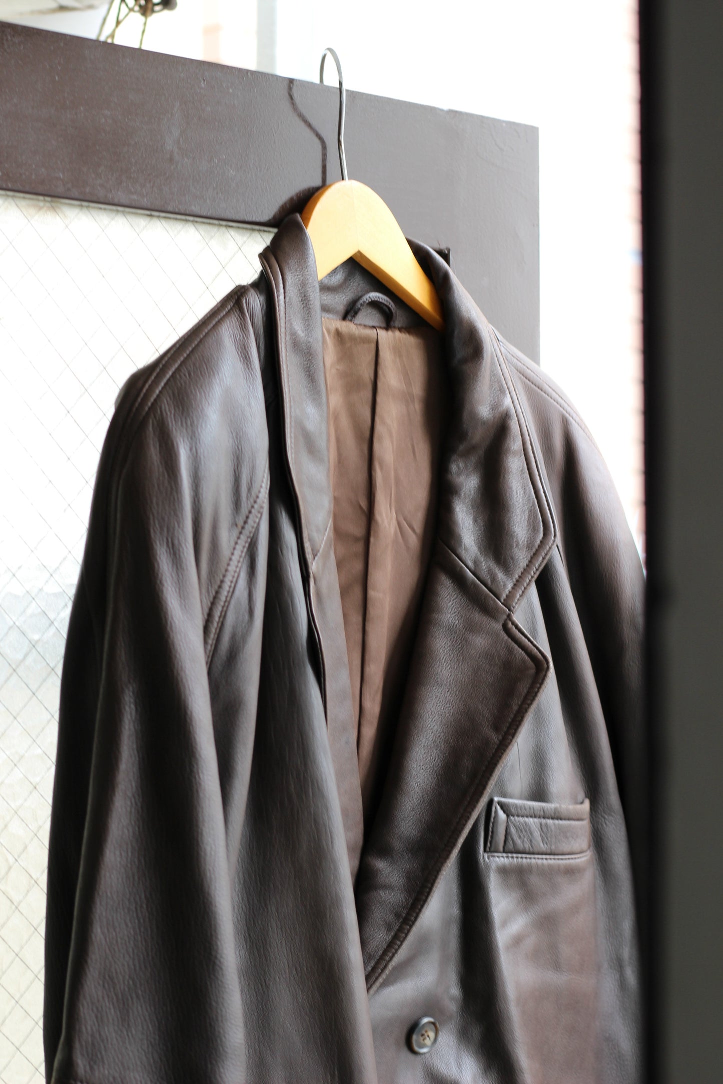 Men's Oversize Brown Leather Jacket x4点