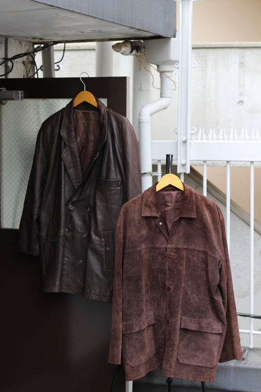 Men's Oversize Brown Leather Jacket x4点