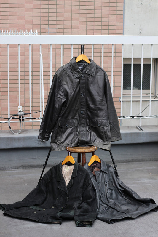 Men's Black Leather Jacket x3点