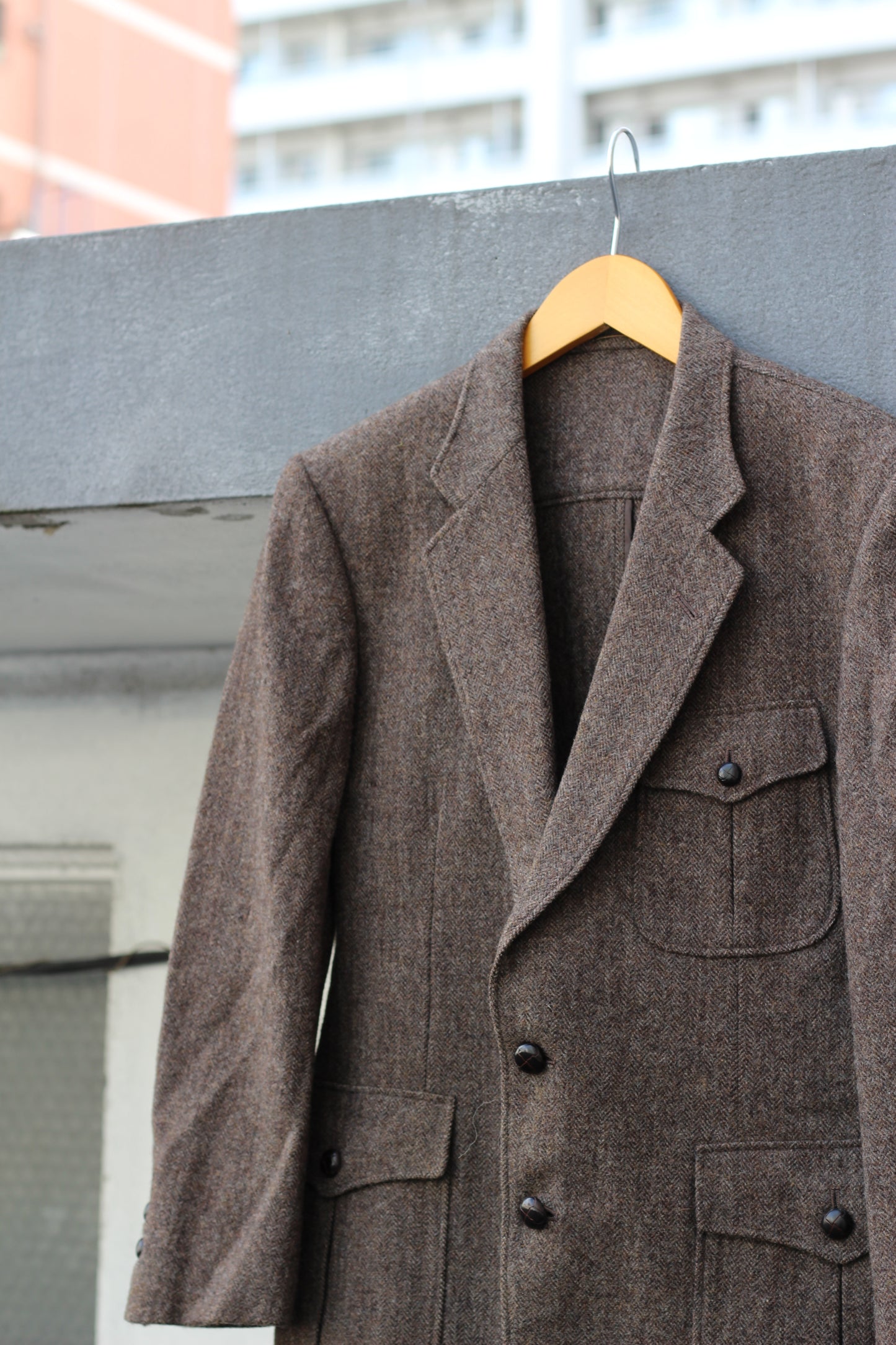 Men's Vintage Tweed Herringbone Tailored Jacket With Covered Buttons set x3点