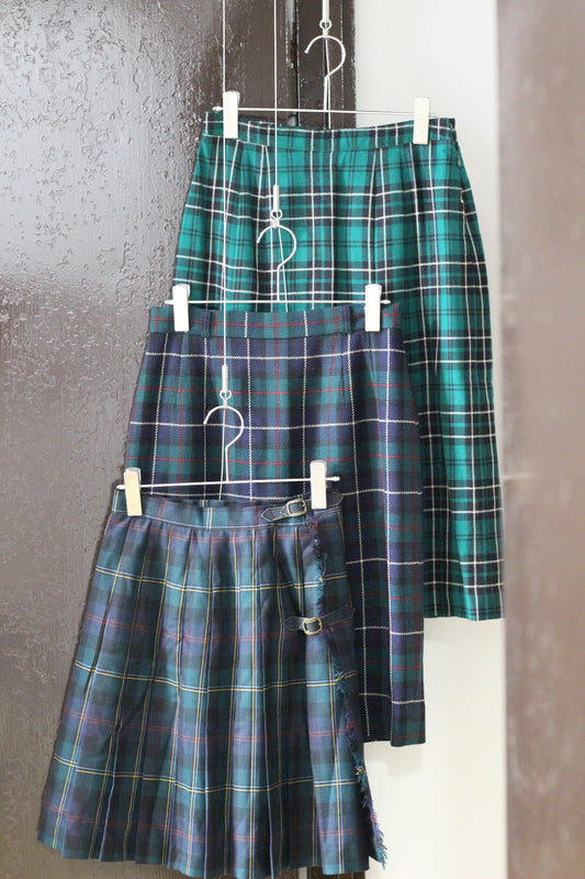 Vintage Green Check Wool Skirt x3点