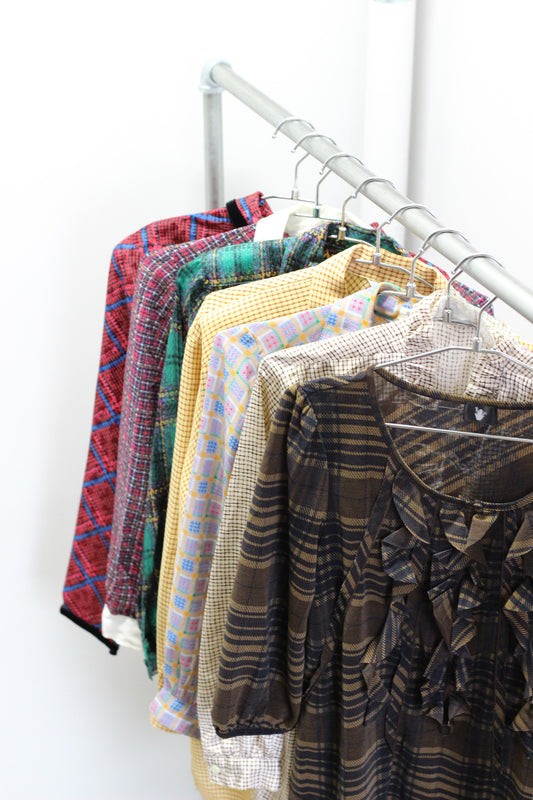 Vintage Design Check Long Sleeve Blouse x10点