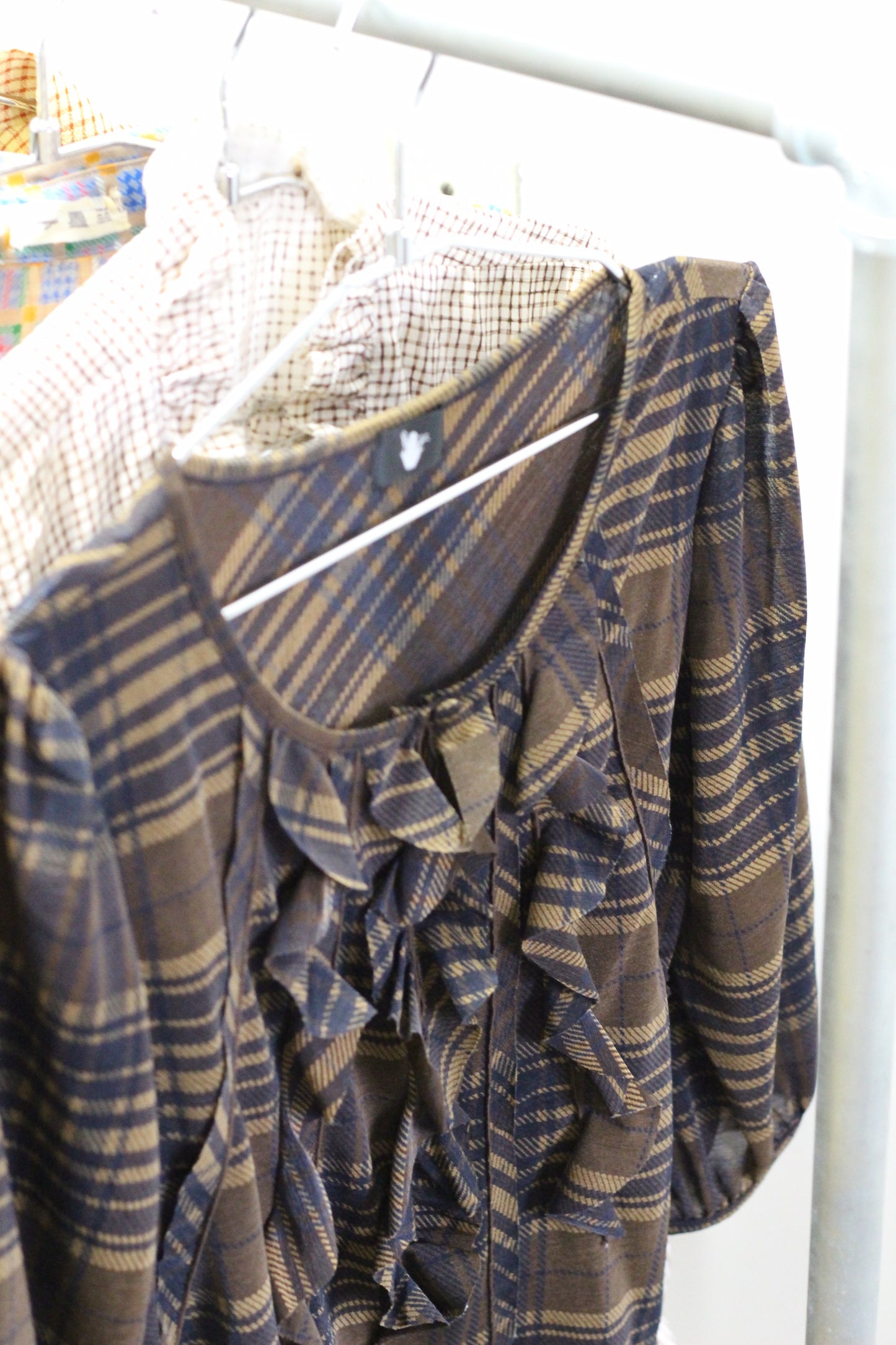 Vintage Design Check Long Sleeve Blouse x10点