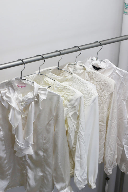 Vintage White Ruffle & Lace Long Sleeve Blouse x10点