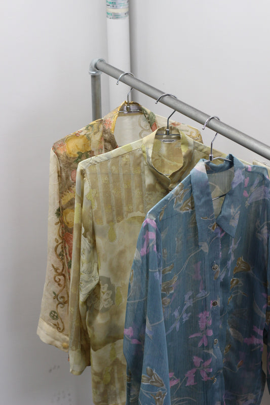 Vintage Sheer Design Long Sleeve Blouse x3点