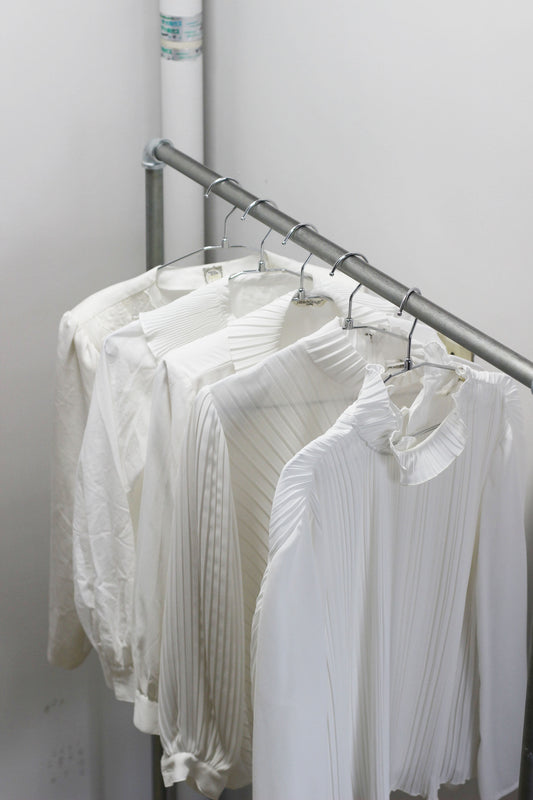 Vintage White Pleats Long Sleeve Blouse x10点