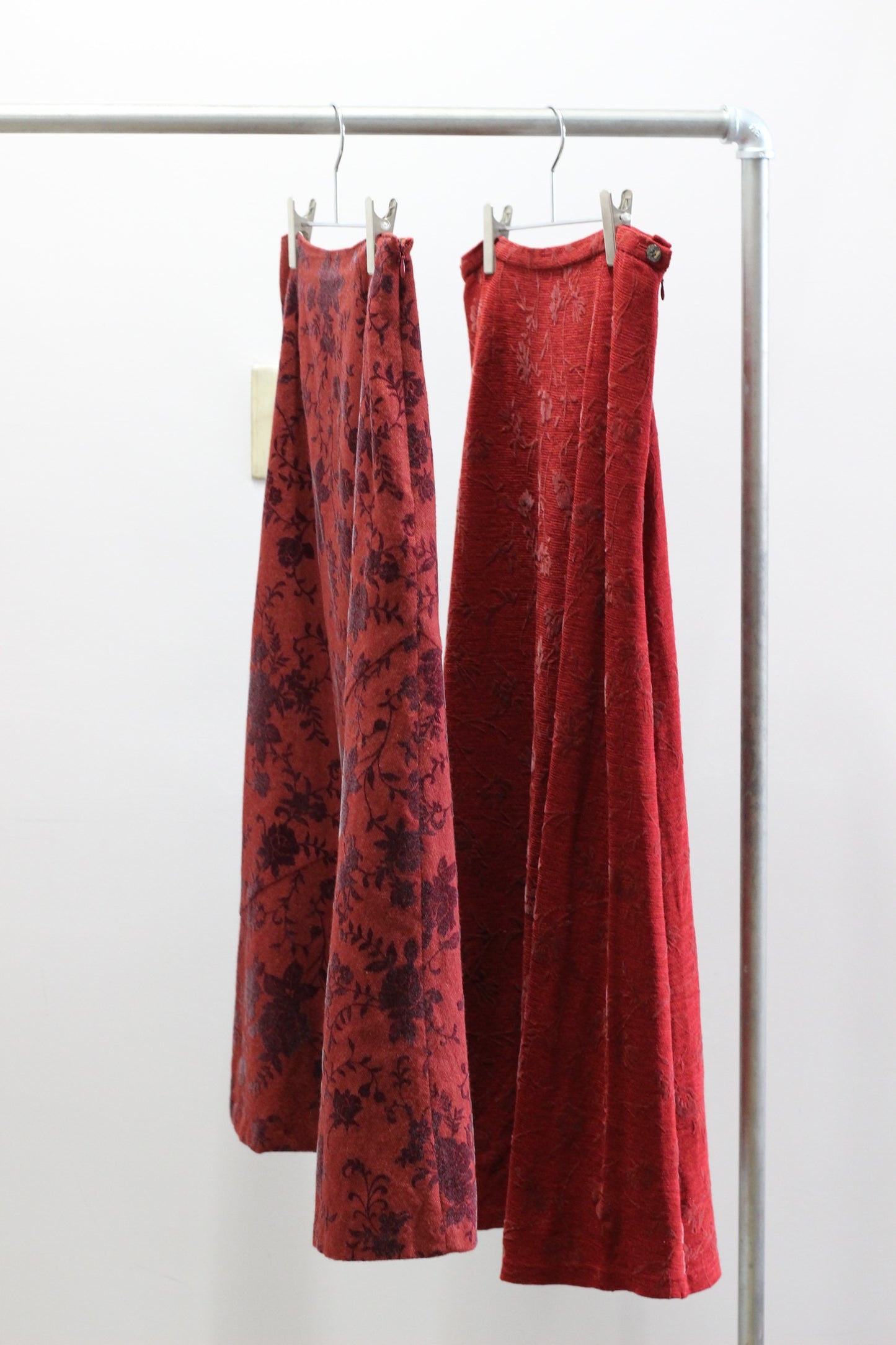 Vintage Red Jacquard Flower Wool Long Skirt x2点