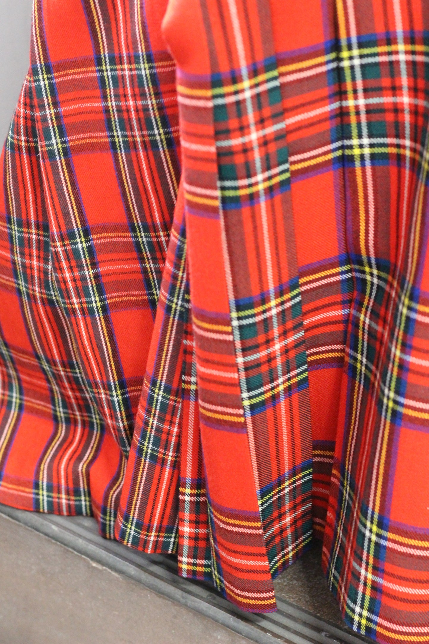 Vintage Red Check Pleats Wool Skirt x6点