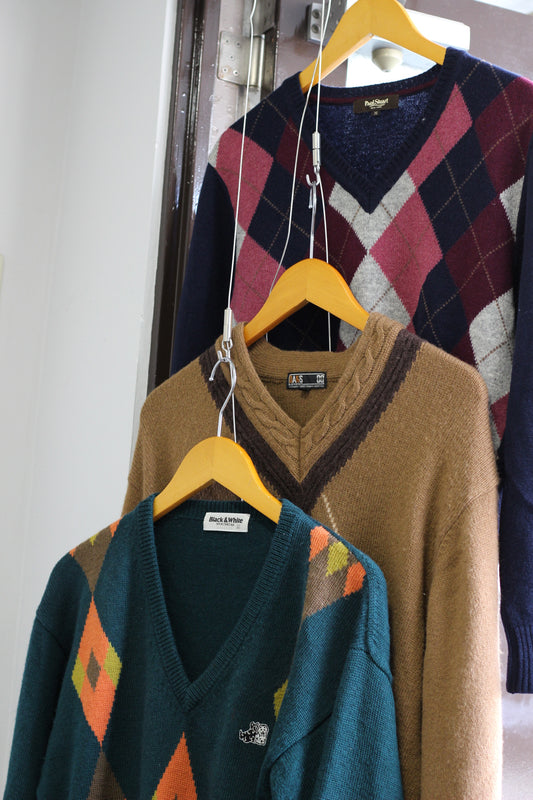 Men's Argyle Check V-Neck Sweater x5点