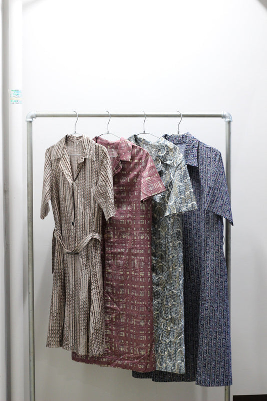 Vintage Open Collar Short Sleeve Shirt One-Piece x4点