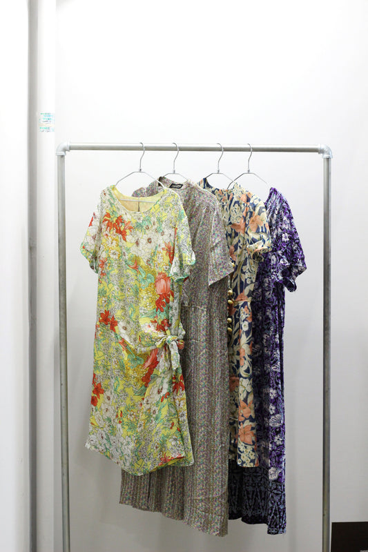 Vintage Floral Short Sleeve One-Piece x4点