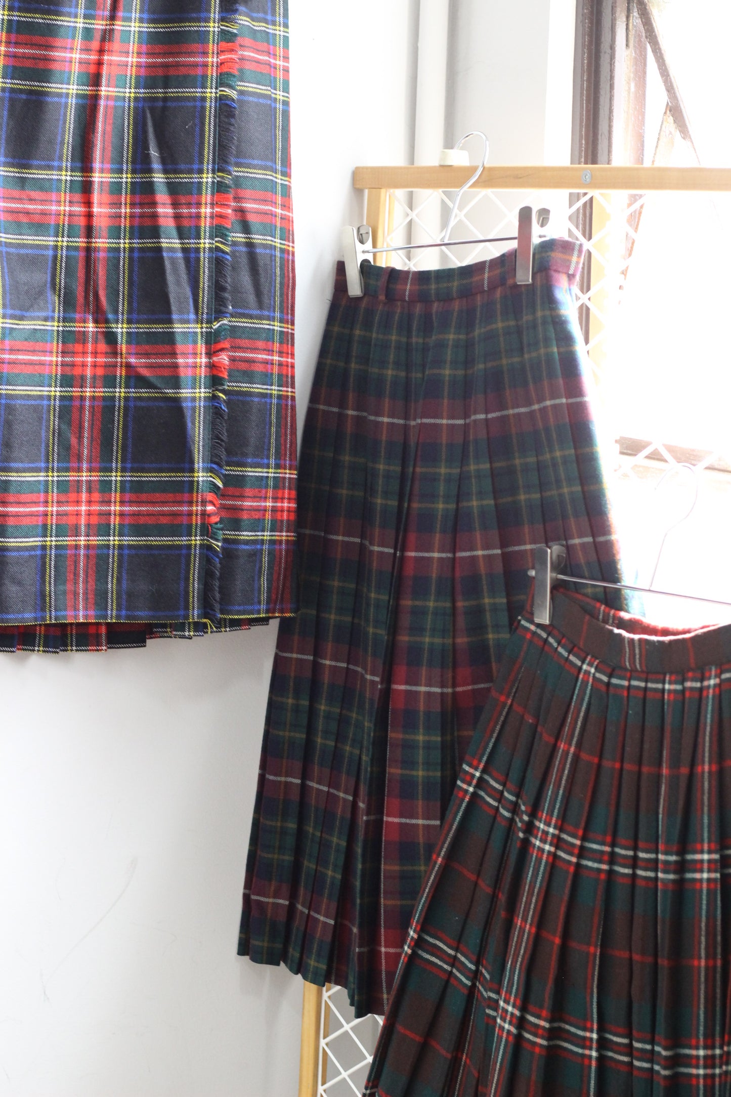 Vintage Tartan Check Pleats Wool Skirt x4点