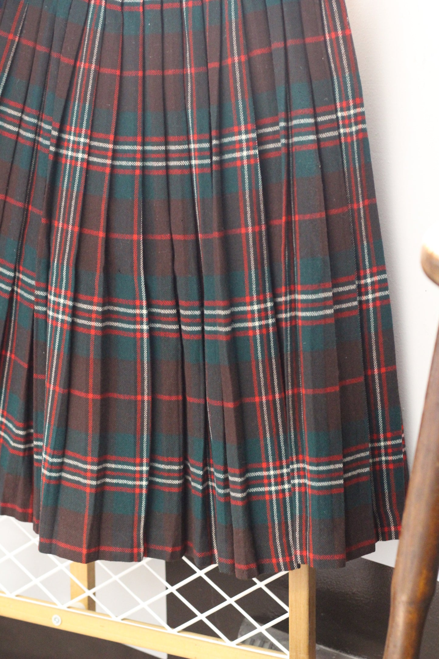 Vintage Tartan Check Pleats Wool Skirt x4点
